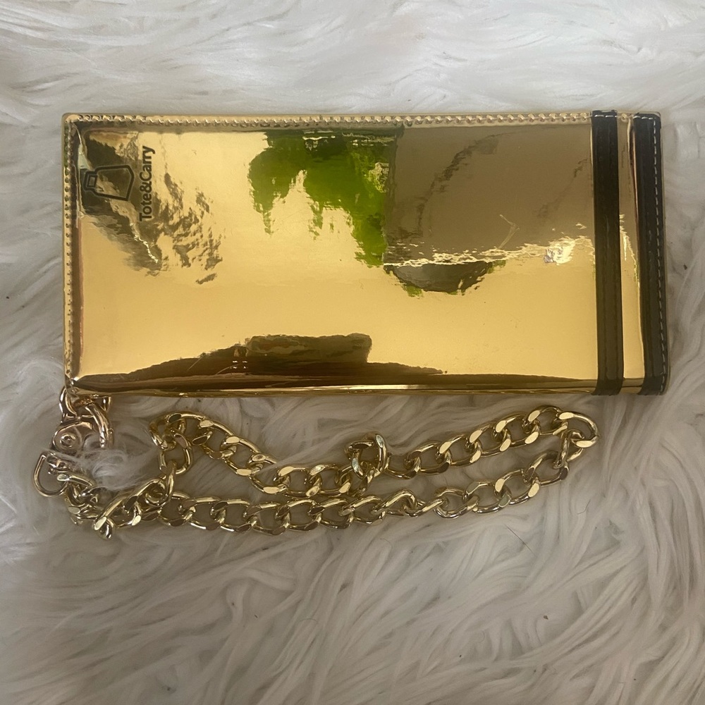 Gold shiny metallic wallet tote n carry